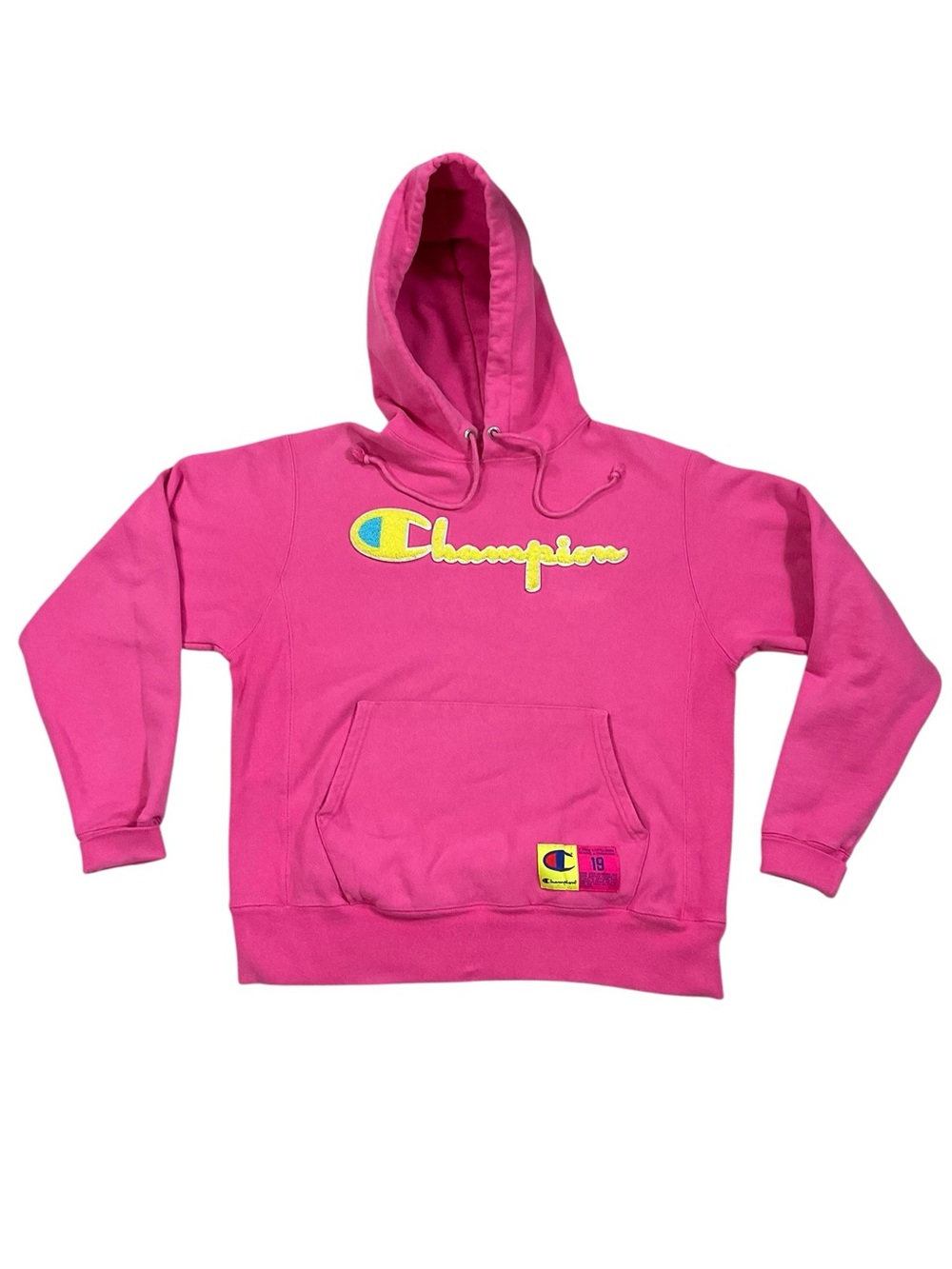 Champion Reverse Weave Chenille Script Logo Pink Hoodie Medium GF68